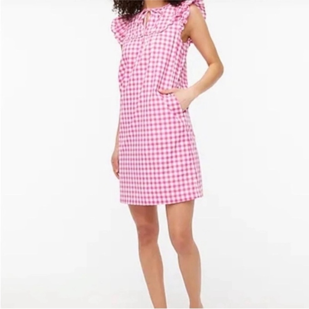 J. Crew Pink Checkered Gingham flutter sleeve mini dress